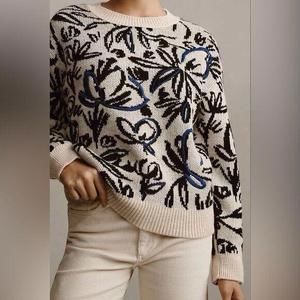 Anthropologie Embroidered Floral Pop Wool‎ Sweater Pullover Crewneck NEW Sz Xxs